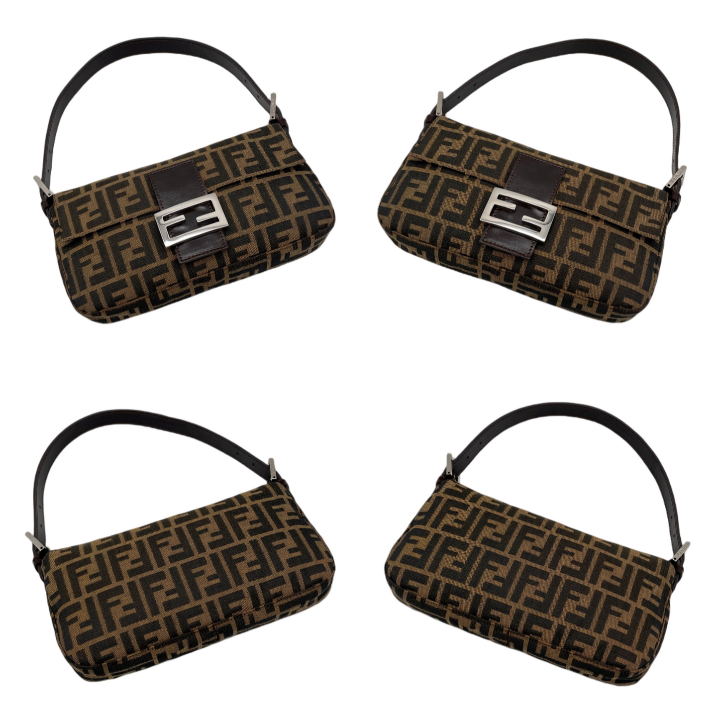 FENDI Zucca Canvas Mamma Baguette PM Shoulder Bag Brown & Silver