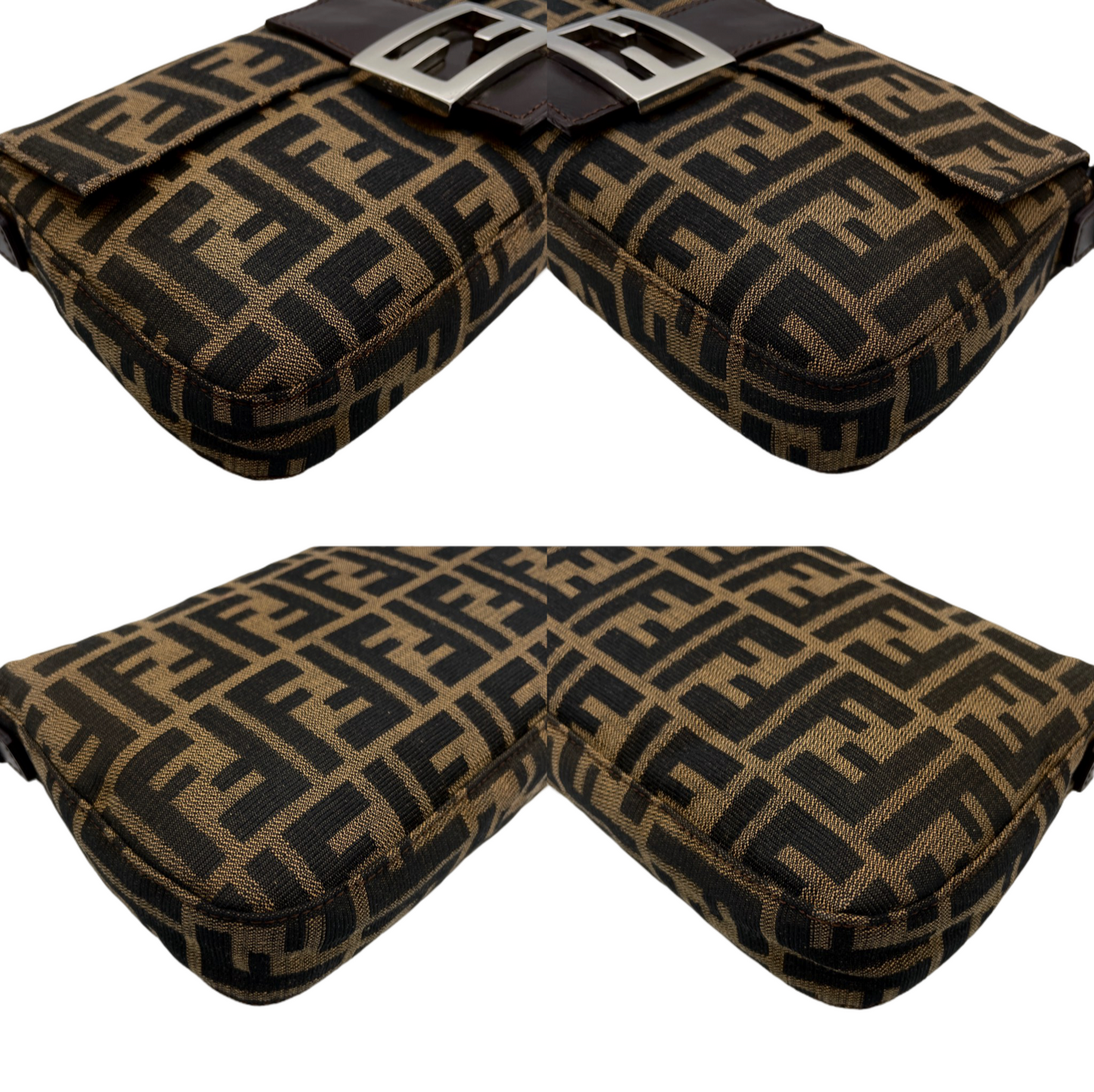 FENDI Zucca Canvas Mamma Baguette PM Shoulder Bag Brown & Silver