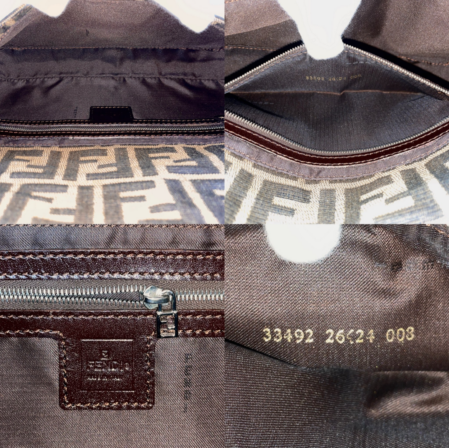 FENDI Zucca Canvas Mamma Baguette PM Shoulder Bag Brown & Silver