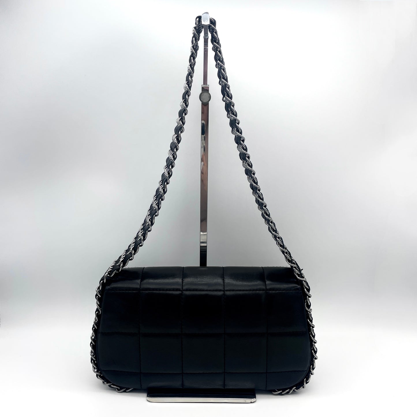 RARE☆☆☆☆☆CHANEL Chocolate Bar Turnlock 5 Chain Shoulder Flap Bag Black x Silver