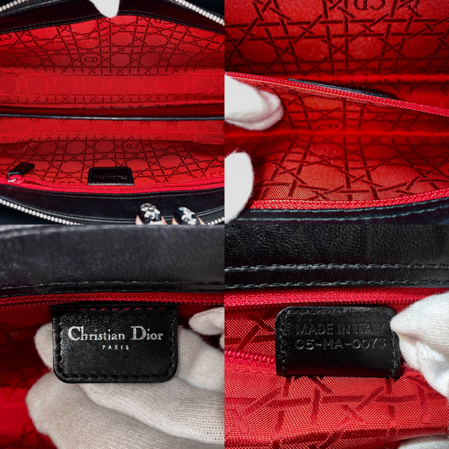 RARE☆☆☆☆☆CHRISTIAN DIOR Preloved Lady Dior Cannage Studs Design Hand Bag Black &amp; Silver