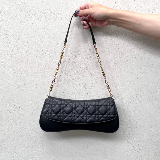 RARE★★★CHRISTIAN DIOR 2001 Cannage Leather Chain Shoulder Flap Bag Small Black/Gold