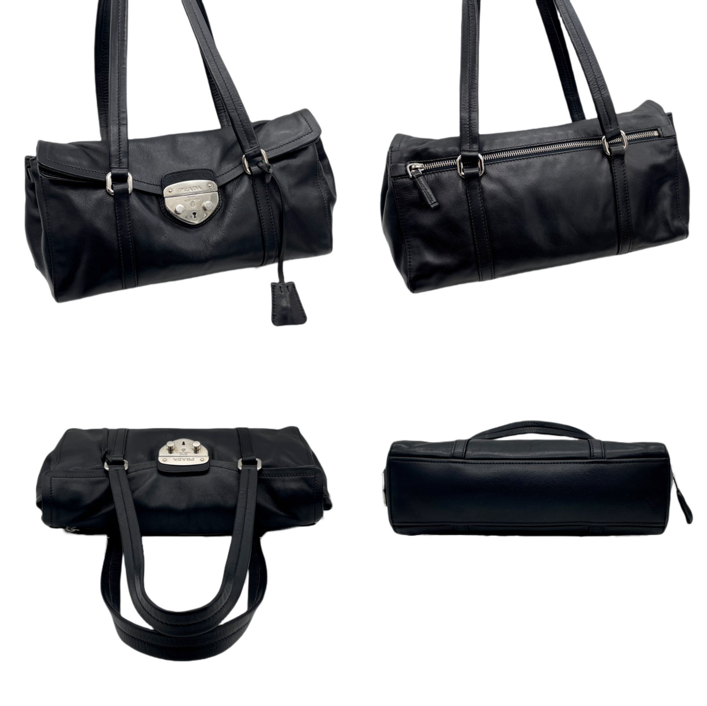 PRADA Side Plate Leather Flap Tote Bag