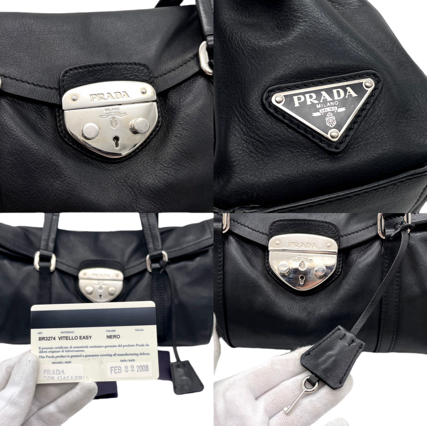 PRADA Side Plate Leather Flap Tote Bag