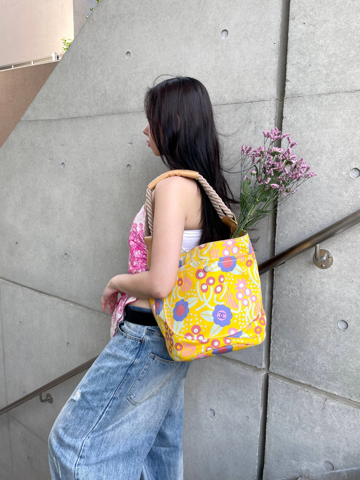 RARE☆☆☆CHANEL High Summer Flower Rope Bucket Shoulder Bag Yellow Limited Edition