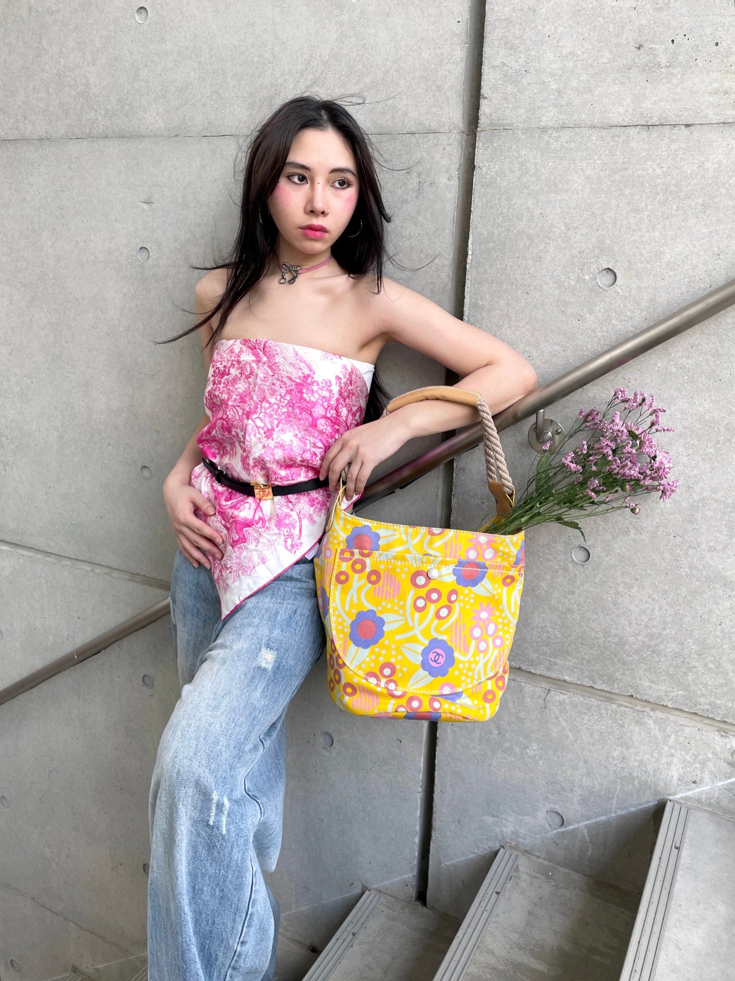 RARE☆☆☆CHANEL High Summer Flower Rope Bucket Shoulder Bag Yellow Limited Edition