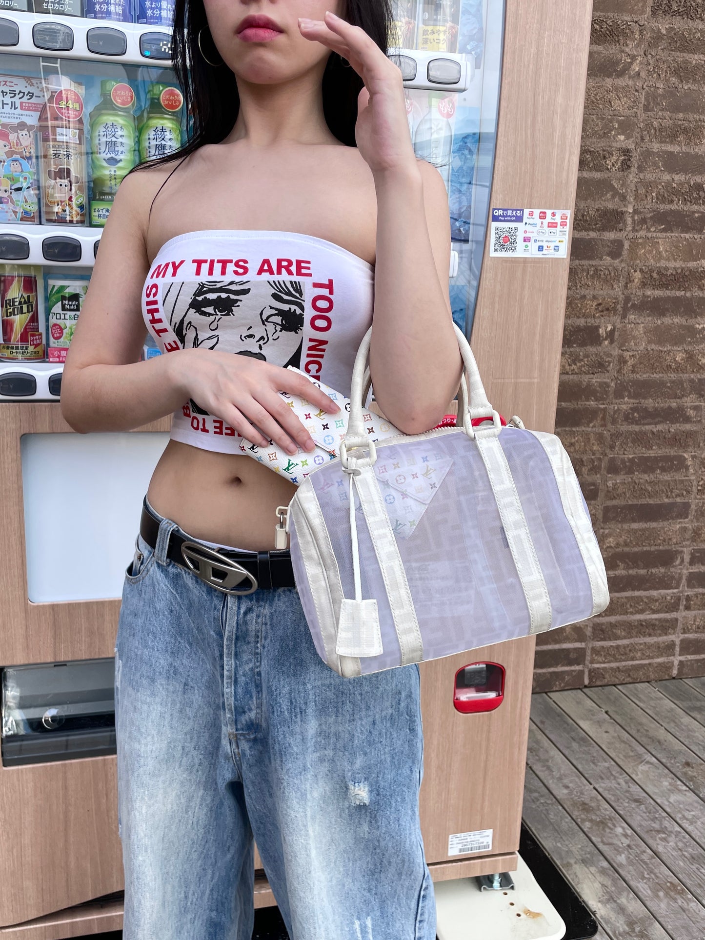 RARE☆☆☆FENDI Zucca Mesh Boston Handbag PM White