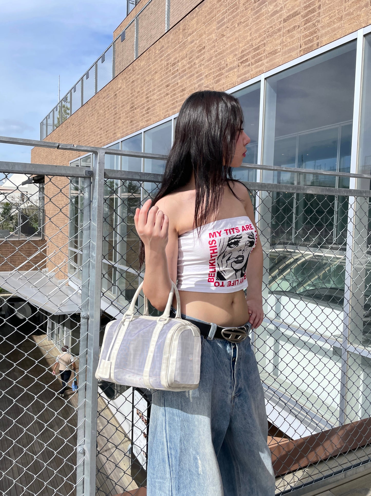 RARE☆☆☆FENDI Zucca Mesh Boston Handbag PM White