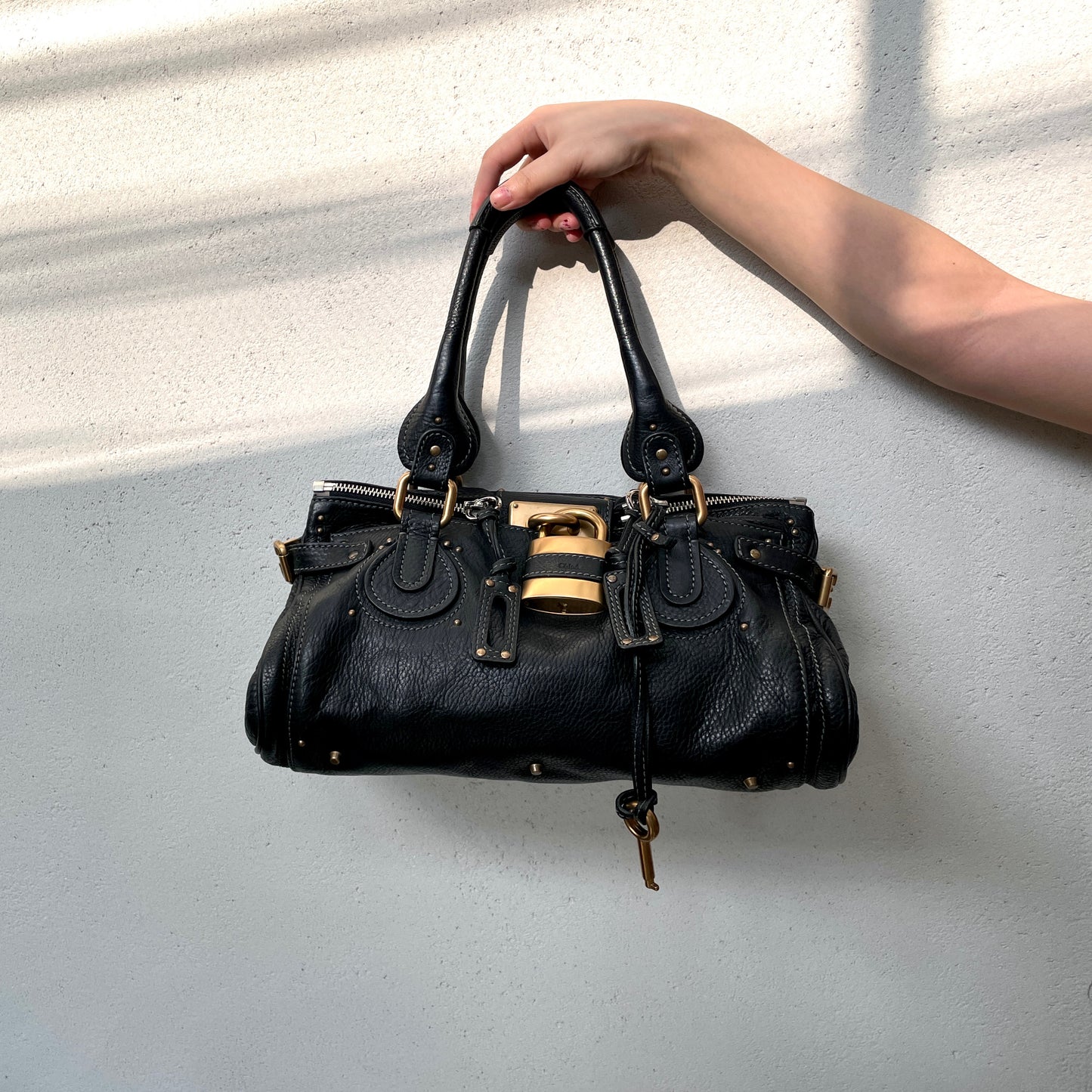 RARE☆☆☆Chloé Paddington Padlock Shoulder Bag Black &amp; Gold