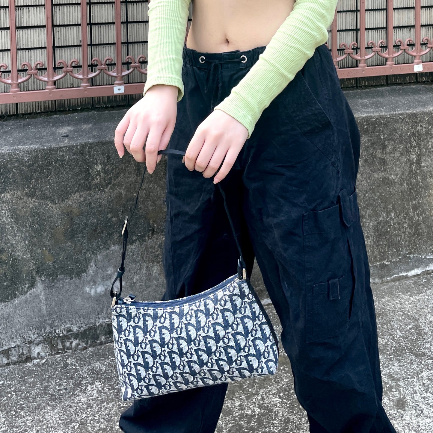 CHRISTIAN DIOR Trotter Canvas Accessories Pouch Hand Bag Navy & Silver