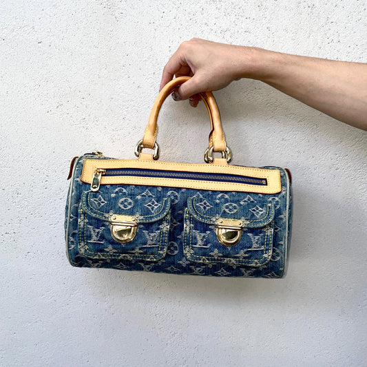RARE☆☆☆☆LOUIS VUITTON Monogram Denim Neo Speedy M95019 Hand Bag Blue &amp; Brown