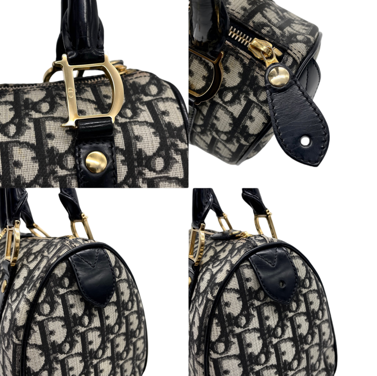 AUTHENTIC PRELOVED RARE☆☆☆CHRISTIAN DIOR 2004 Trotter PVC Mini Boston Handbag 20cm Navy &amp; Gold