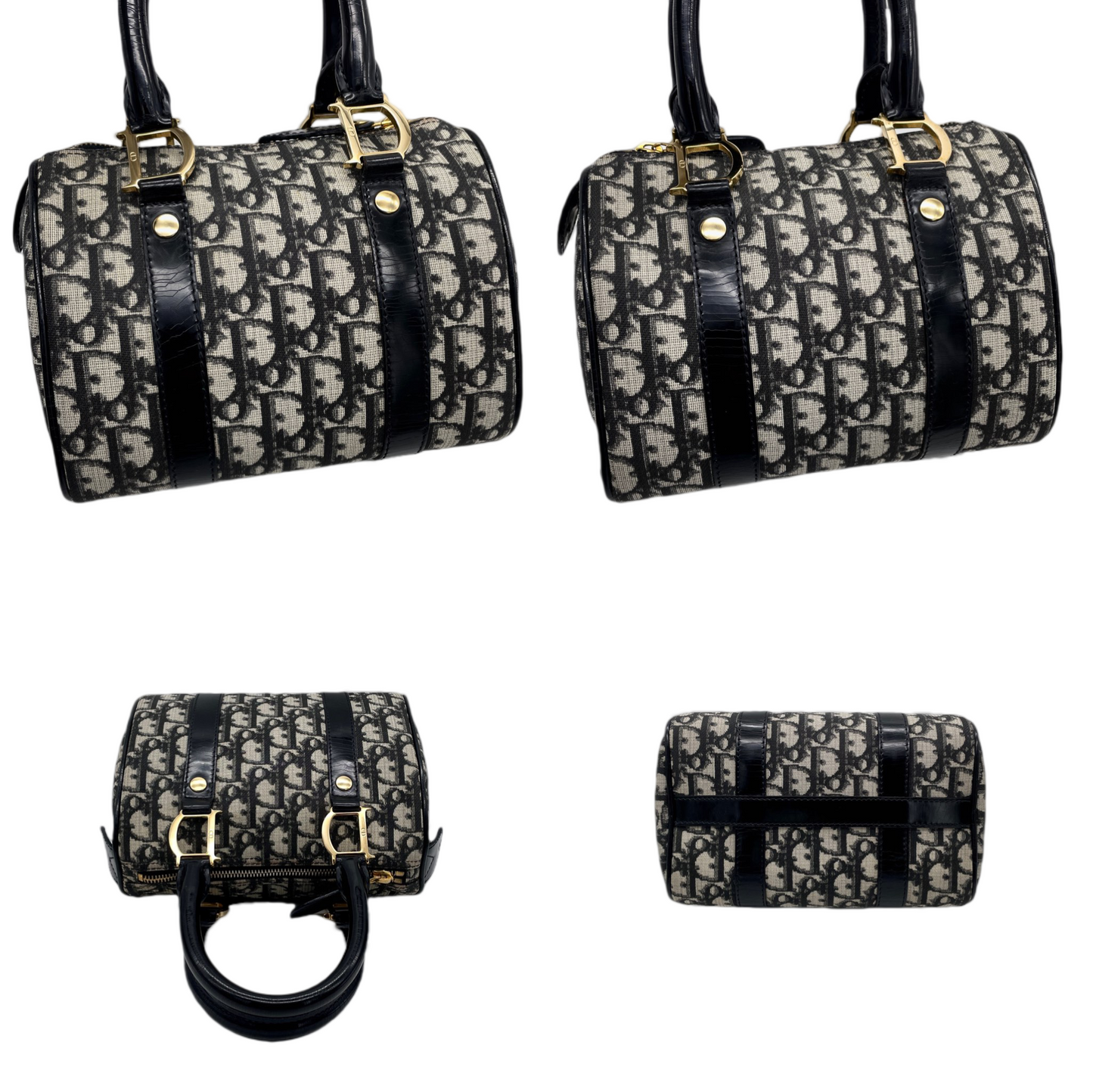 AUTHENTIC PRELOVED RARE☆☆☆CHRISTIAN DIOR 2004 Trotter PVC Mini Boston Handbag 20cm Navy &amp; Gold