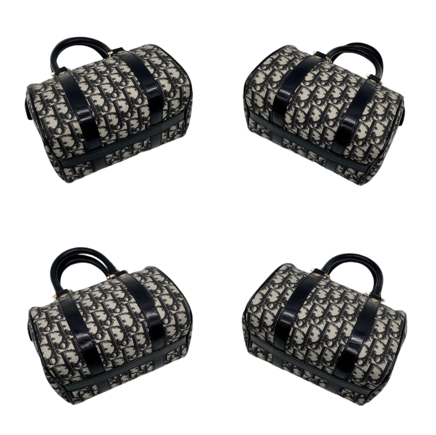 AUTHENTIC PRELOVED RARE☆☆☆CHRISTIAN DIOR 2004 Trotter PVC Mini Boston Handbag 20cm Navy &amp; Gold