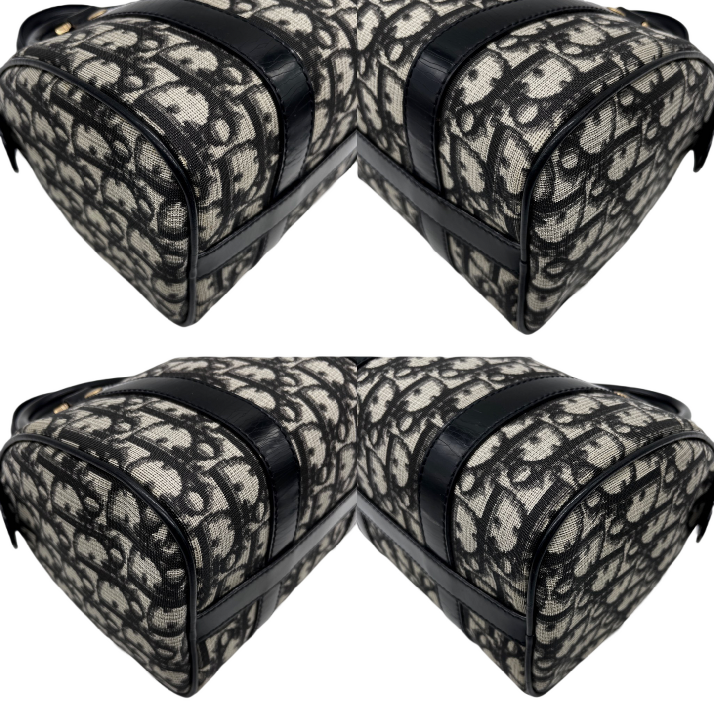 AUTHENTIC PRELOVED RARE☆☆☆CHRISTIAN DIOR 2004 Trotter PVC Mini Boston Handbag 20cm Navy &amp; Gold