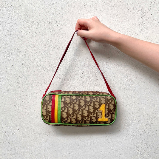 RARE★★★★CHRISTIAN DIOR 2004 Rasta Line Trotter PVC Leather No.1 Y2K Style Shoulder Bag Small Brown Multicolor