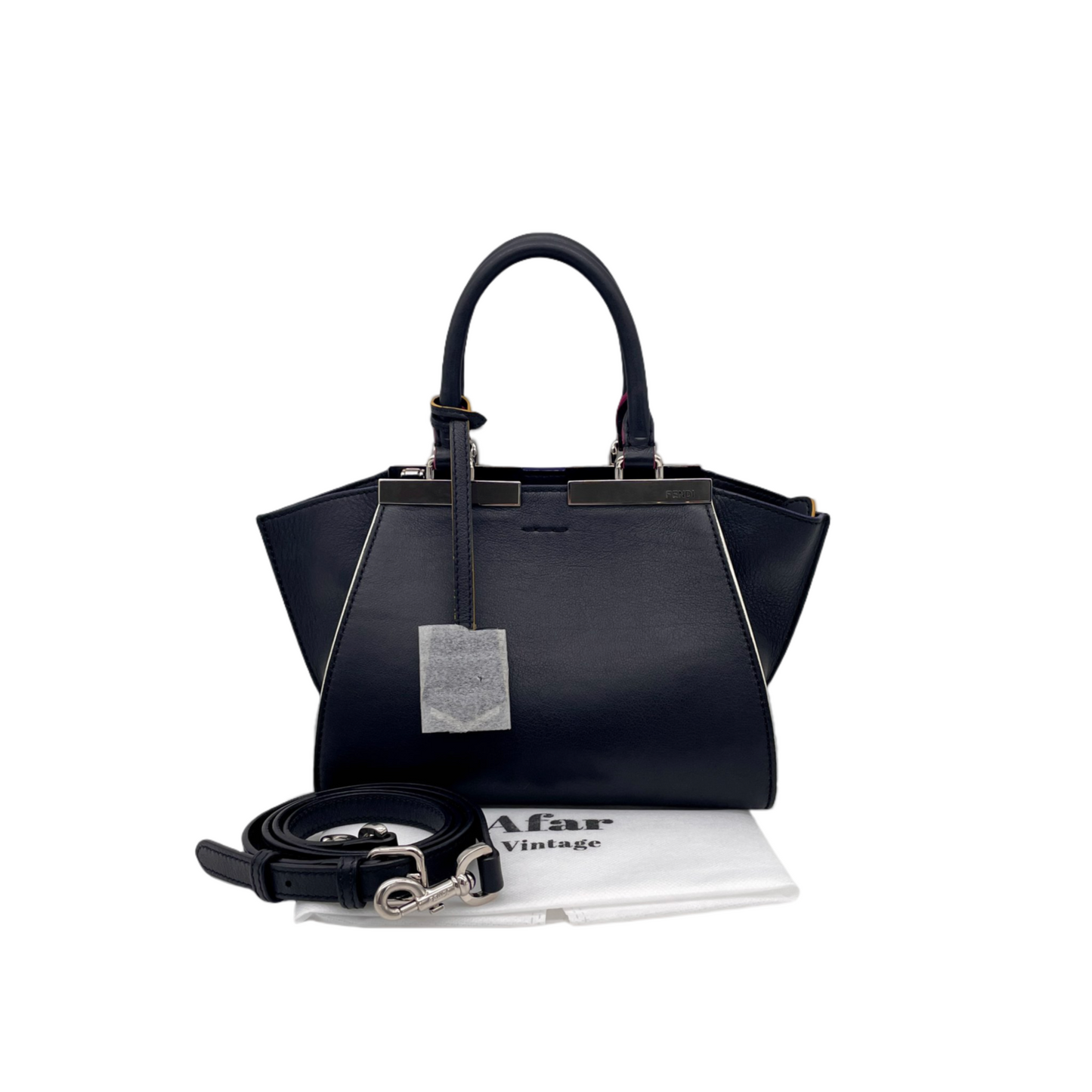 FENDI Petit 3 Jours Leather 2Way Tote Hand Bag Black &amp; Silver