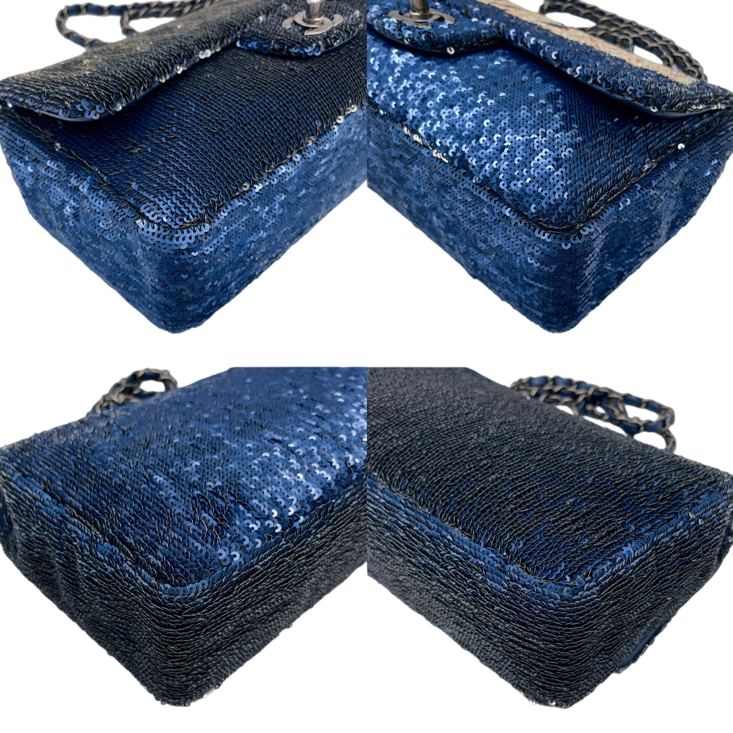 RARE★★★★★CHANEL 2016 Cruise 2016/17 COCOCUBA Sequin Double Chain Single Flap Shoulder Bag Medium Navy & Silver
