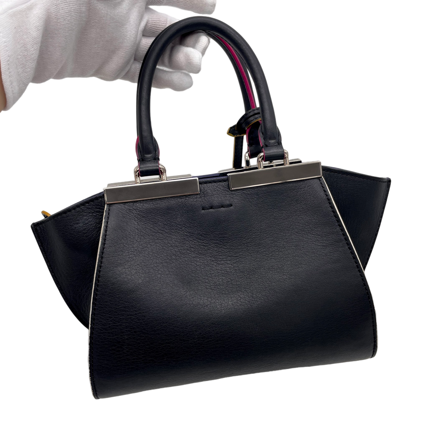 FENDI Petit 3 Jours Leather 2Way Tote Hand Bag Black &amp; Silver