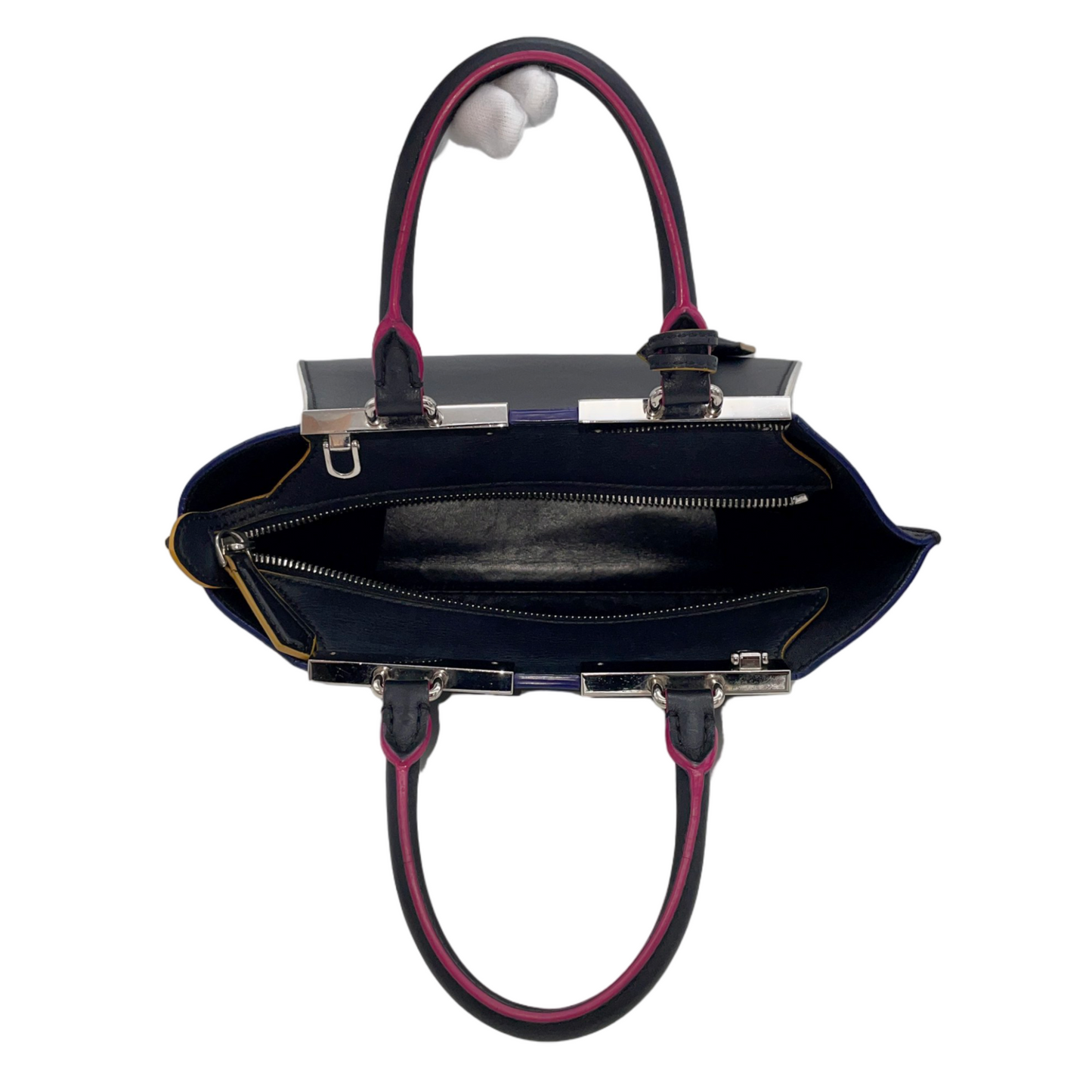 FENDI Petit 3 Jours Leather 2Way Tote Hand Bag Black &amp; Silver