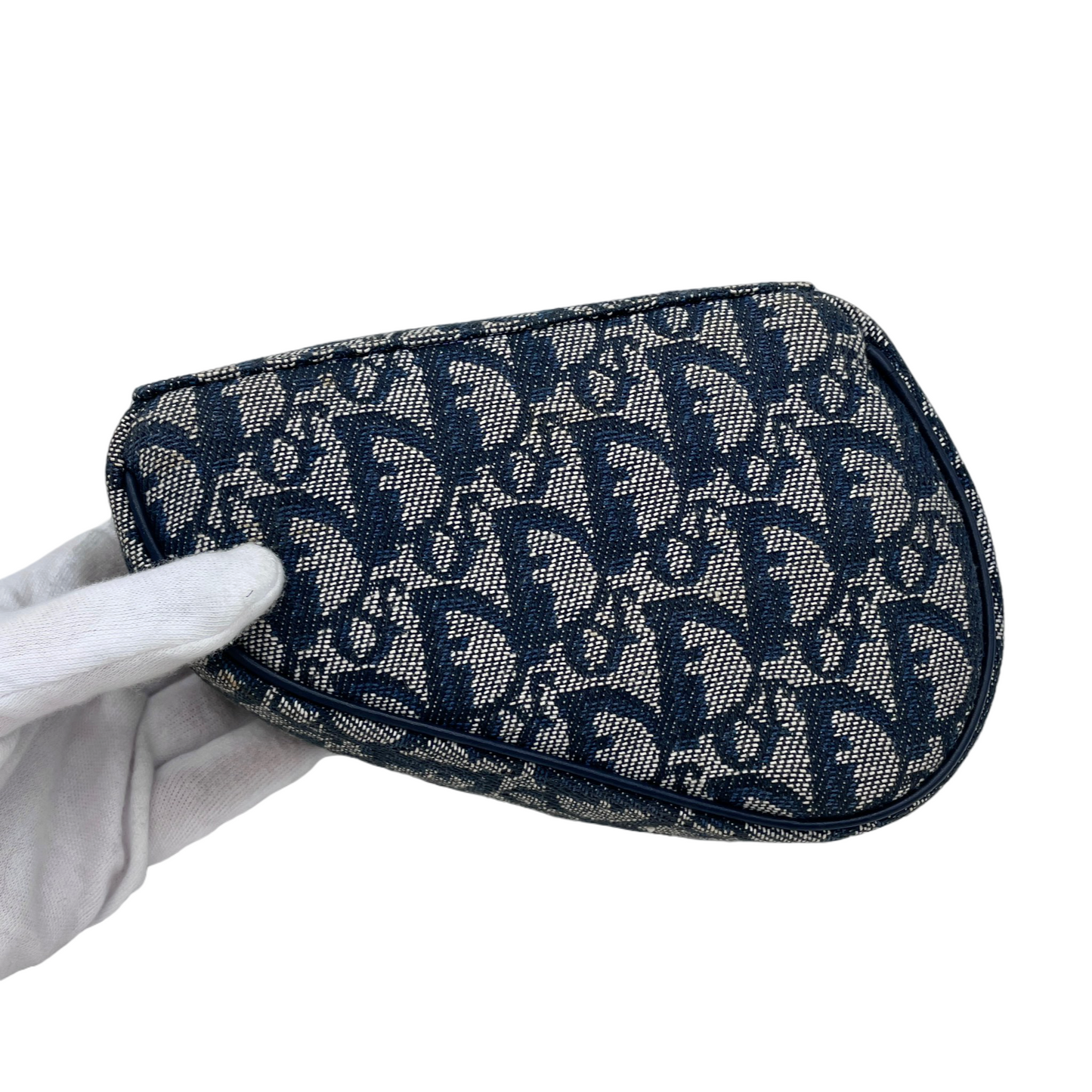 CHRISTIAN DIOR 2000 Trotter Canvas D Logo Pendant Mini Saddle Pouch Navy & Gold