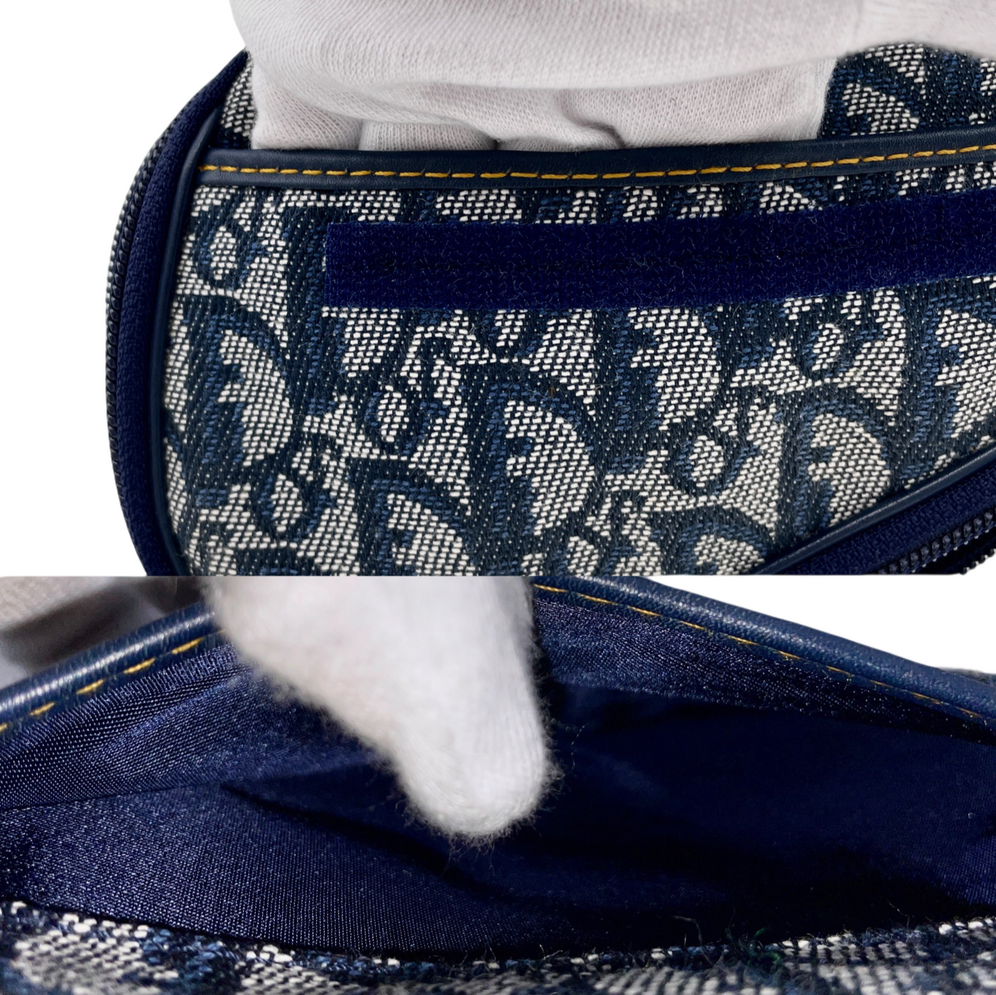 CHRISTIAN DIOR 2000 Trotter Canvas D Logo Pendant Mini Saddle Pouch Navy & Gold