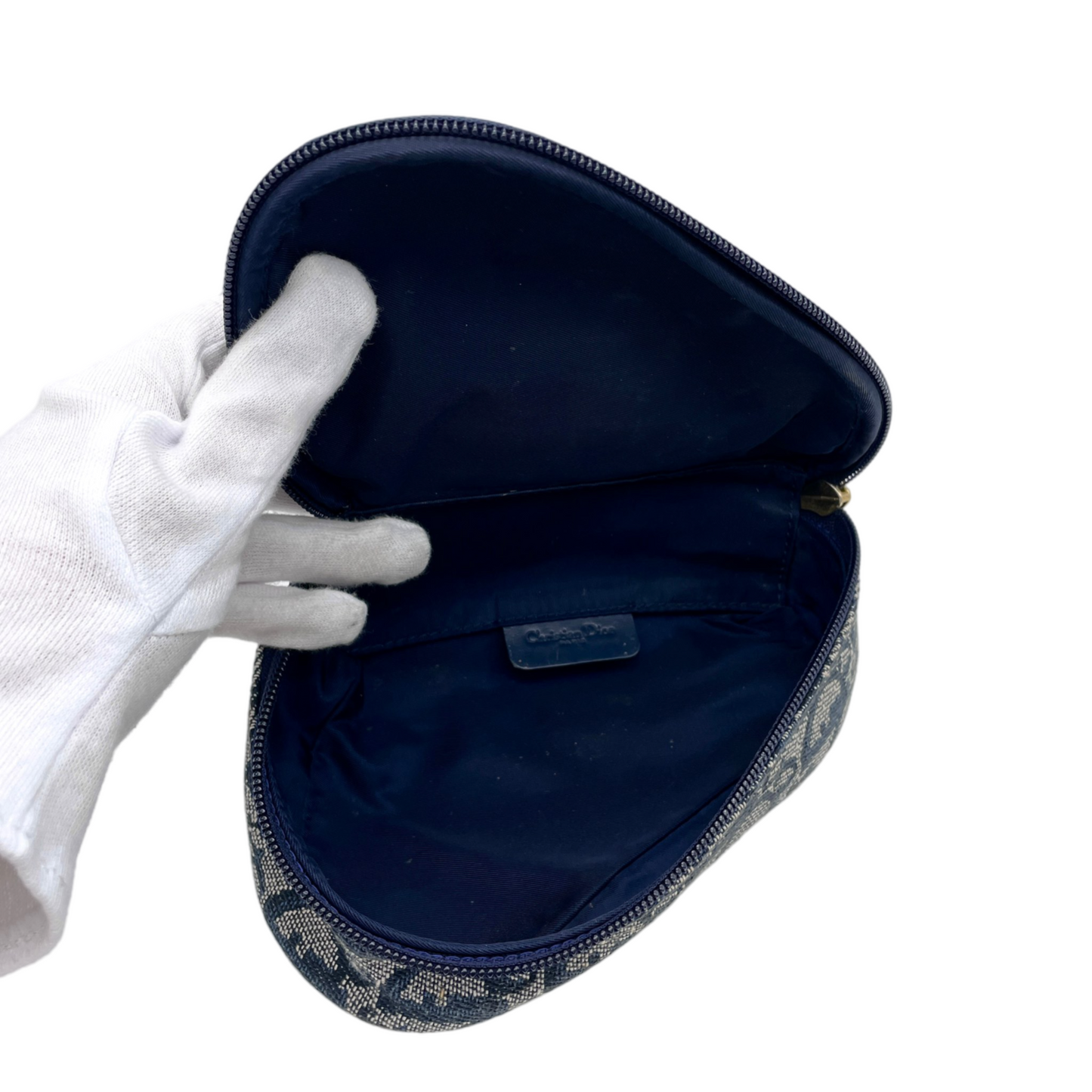 CHRISTIAN DIOR 2000 Trotter Canvas D Logo Pendant Mini Saddle Pouch Navy & Gold