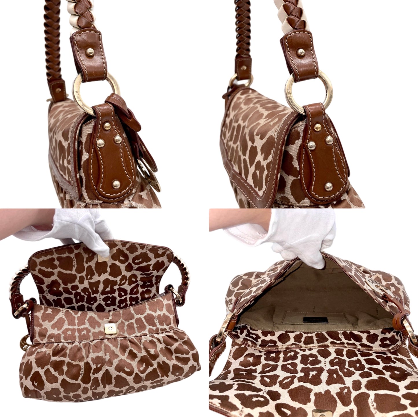 RARE☆☆☆FENDI Leopard Canvas Shef Bag Shoulder Bag Brown