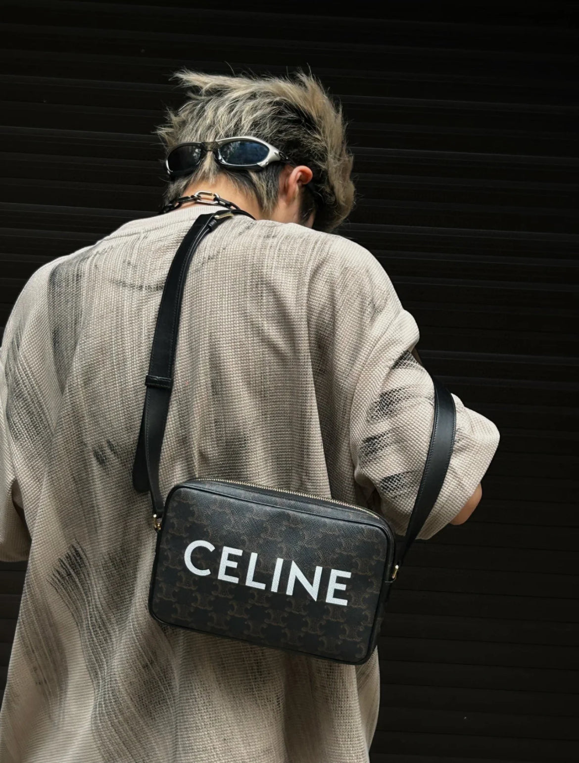 CELINE Triomphe PVC CELINE LOGO Crossbody Shoulder Bag Black & White
