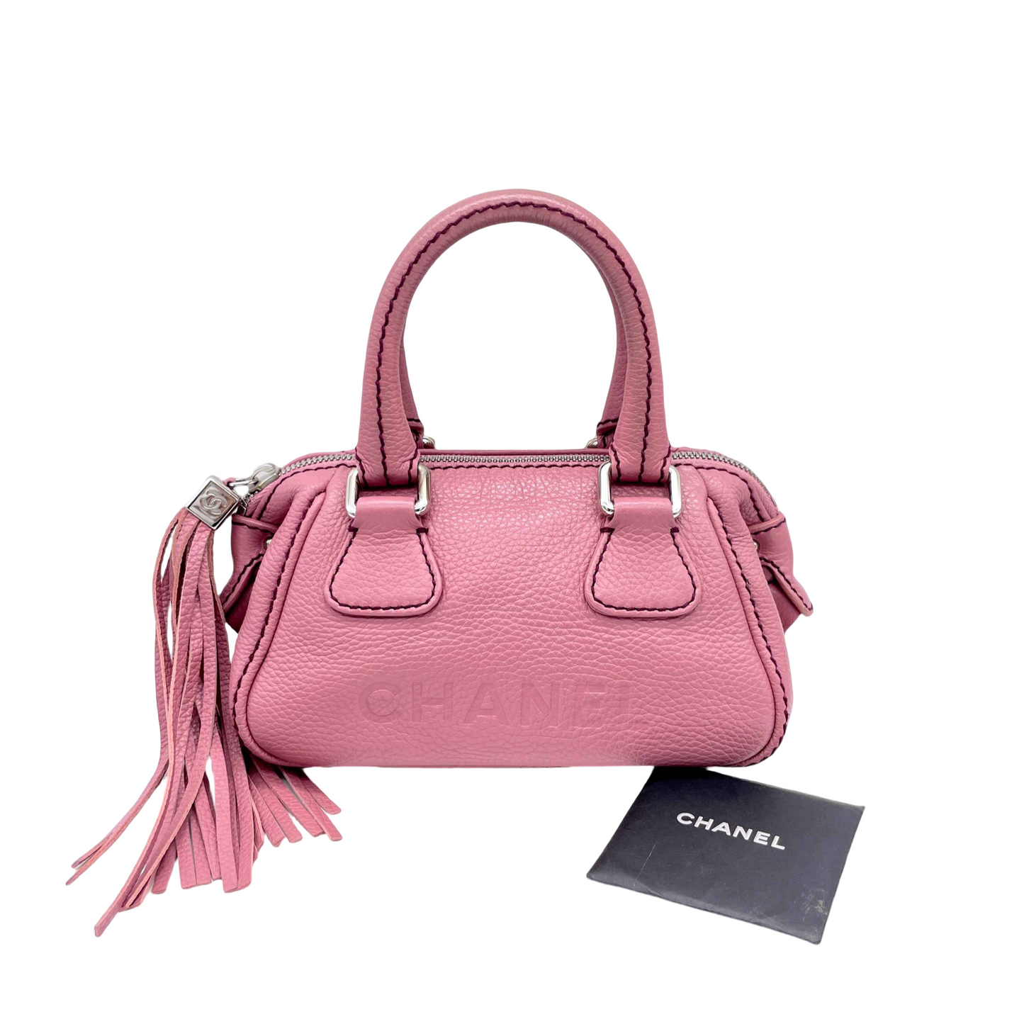 RARE☆☆ CHANEL Caviar Skin Leather Logo Handbag Pink