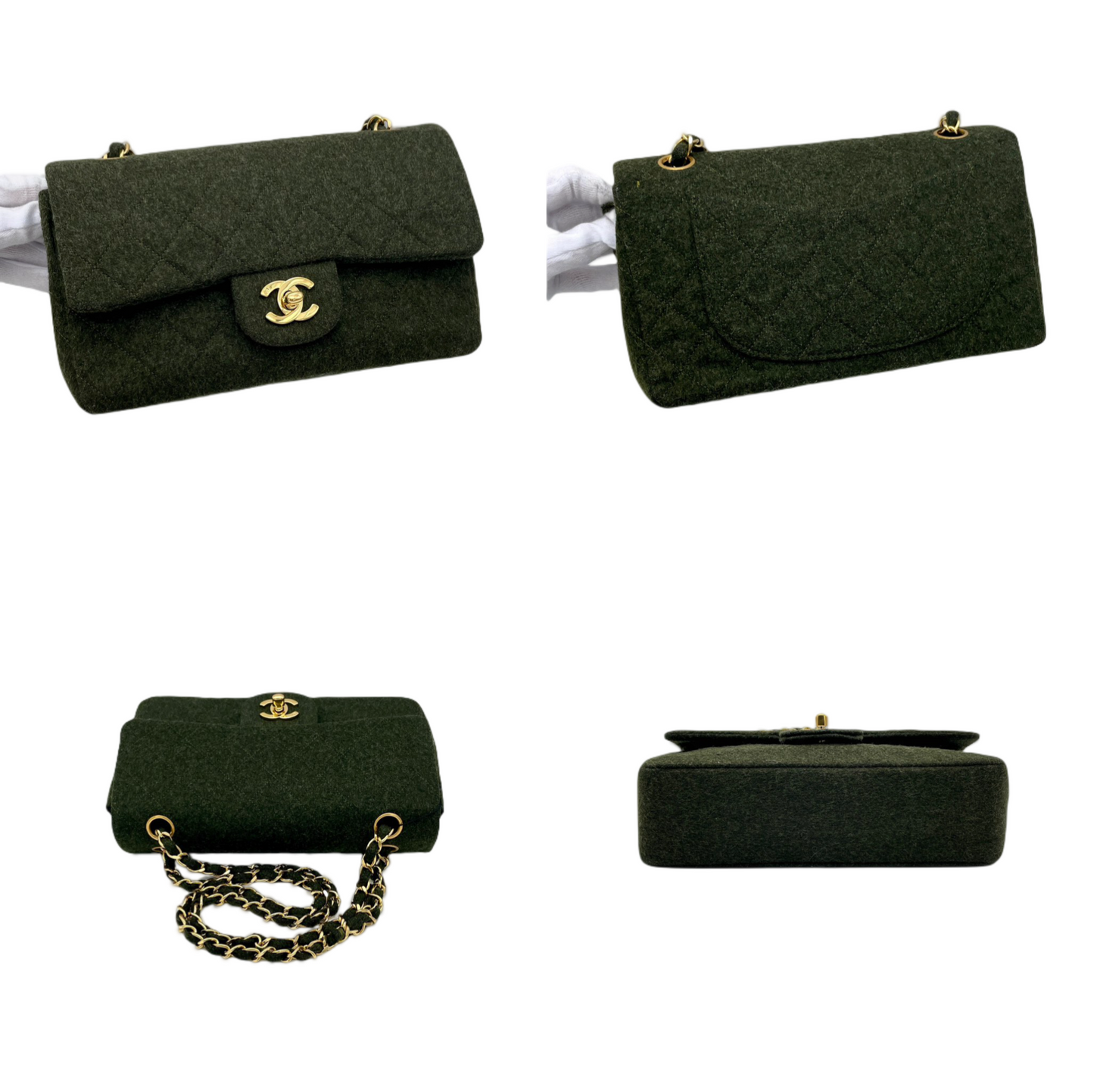 RARE☆☆☆☆CHANEL Matelasse Classic Flap 23 Wool Green GHW