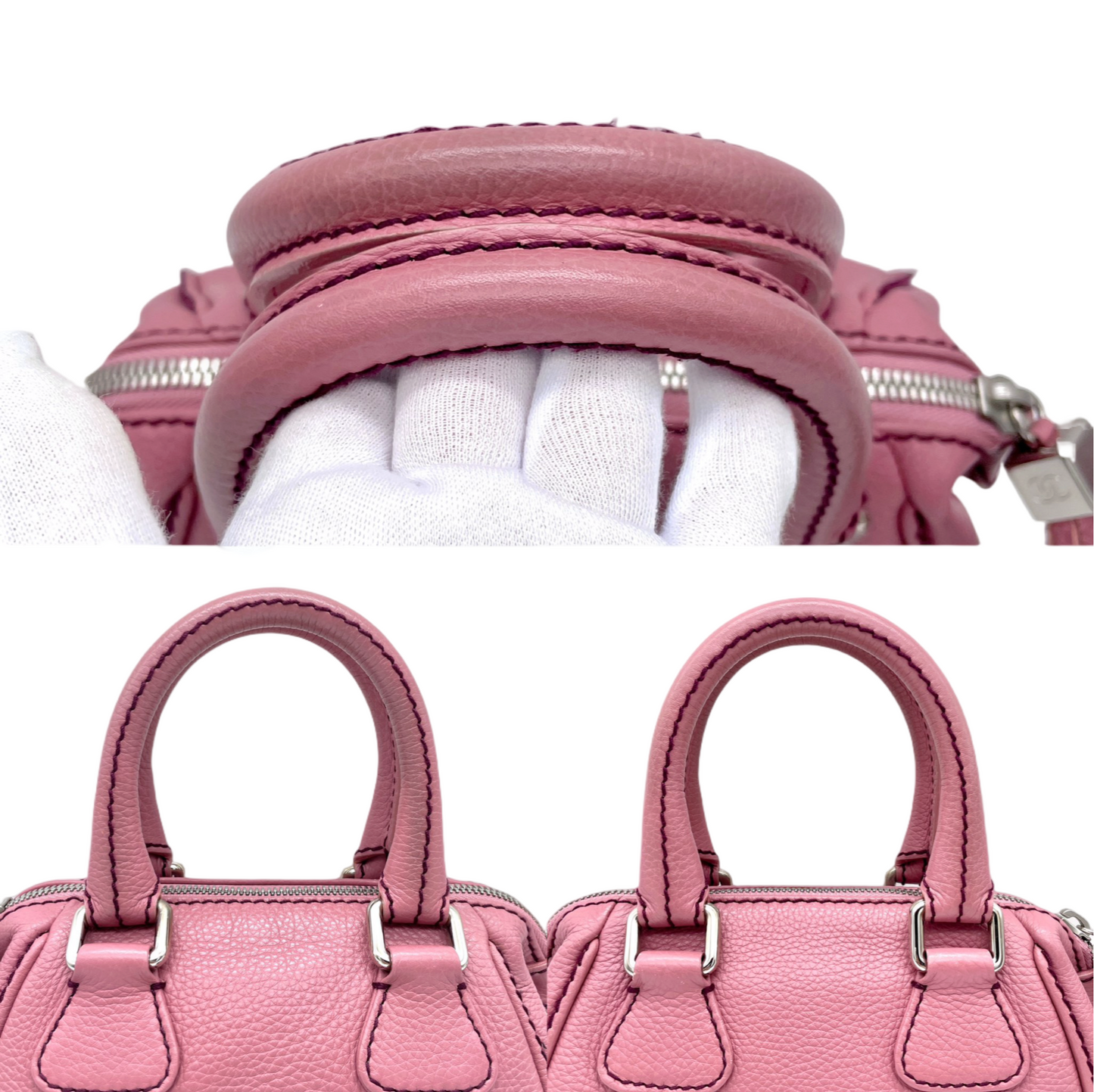 RARE☆☆ CHANEL Caviar Skin Leather Logo Handbag Pink