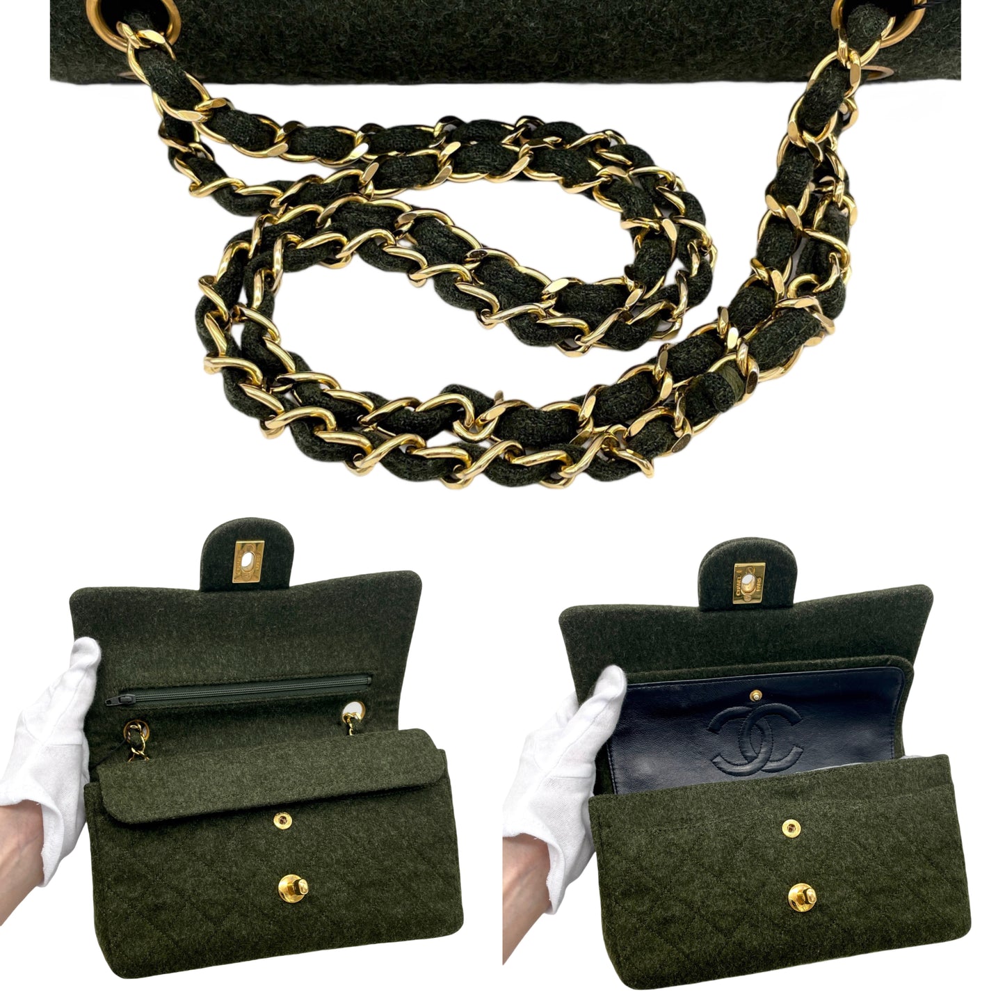 RARE☆☆☆☆CHANEL Matelasse Classic Flap 23 Wool Green GHW