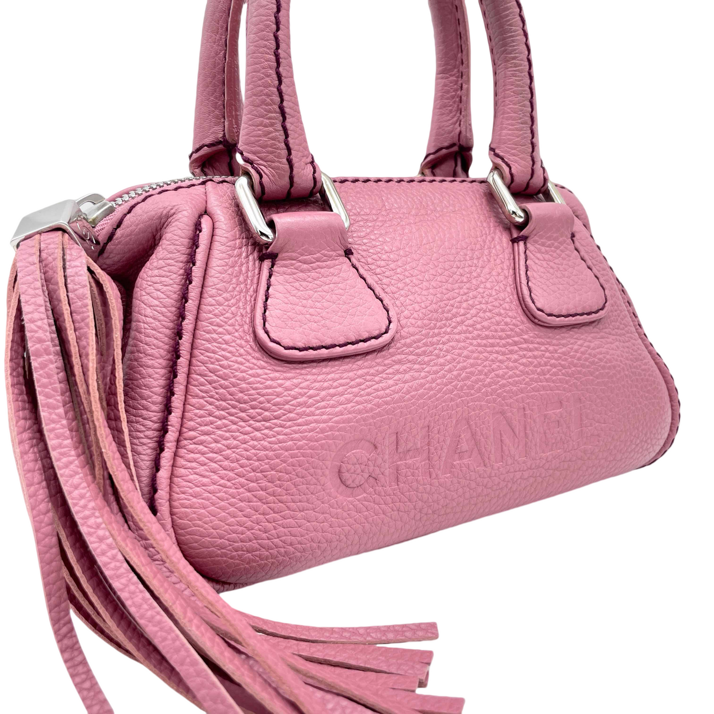 RARE☆☆ CHANEL Caviar Skin Leather Logo Handbag Pink