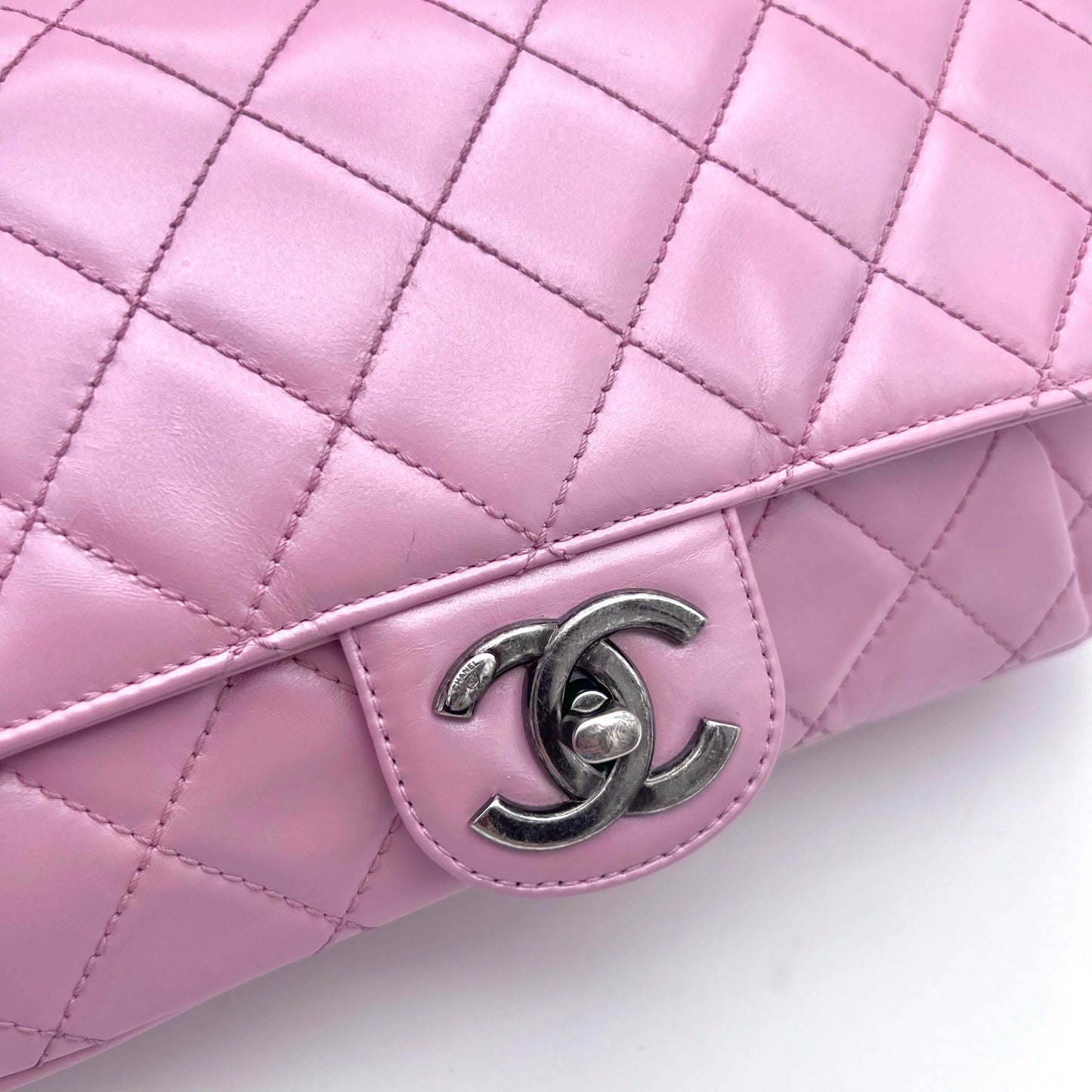 RARE☆☆☆AUTH Pre-owned CHANEL 31 RUE CAMBONﾏﾄﾗｯｾ ﾀｰﾝﾛｯｸ Wﾁｪｰﾝｼｮﾙﾀﾞｰﾊﾞｯｸﾞ