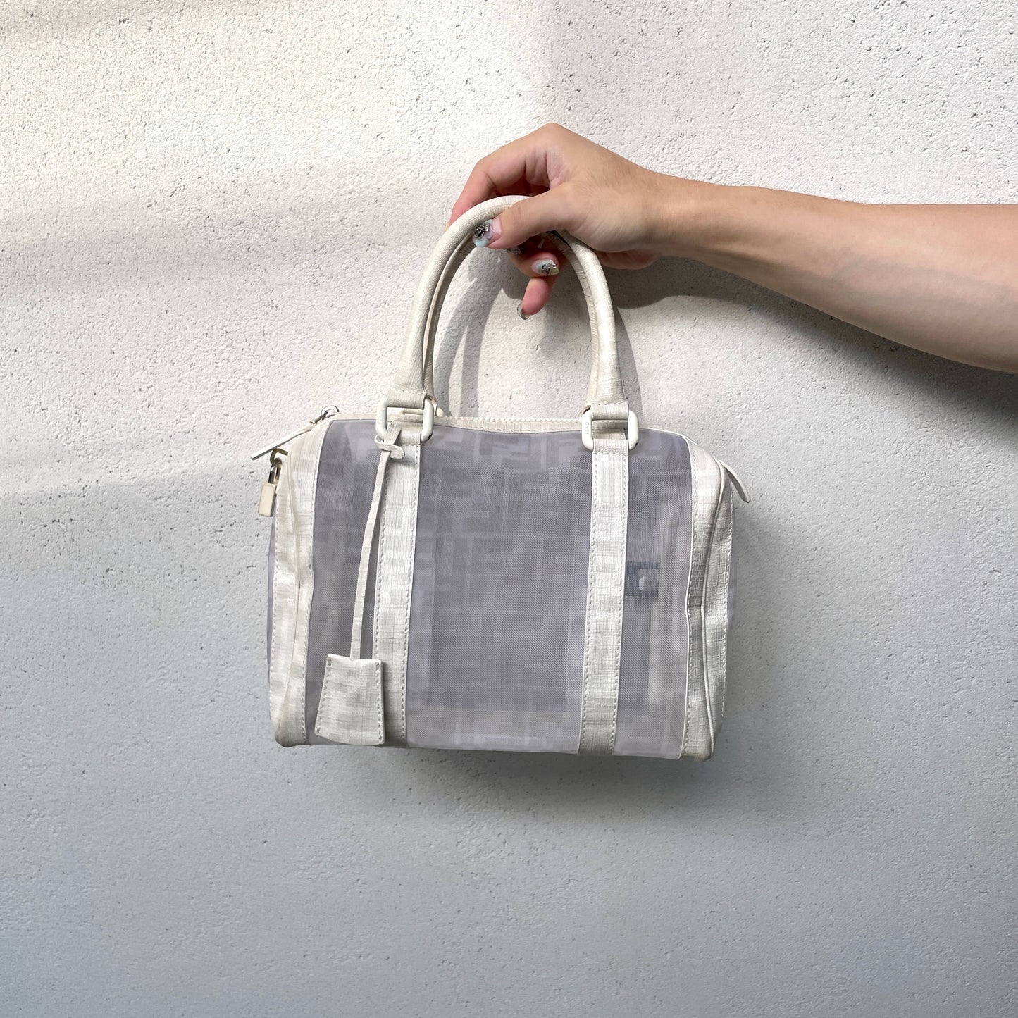 RARE☆☆☆FENDI Zucca Mesh Boston Handbag PM White