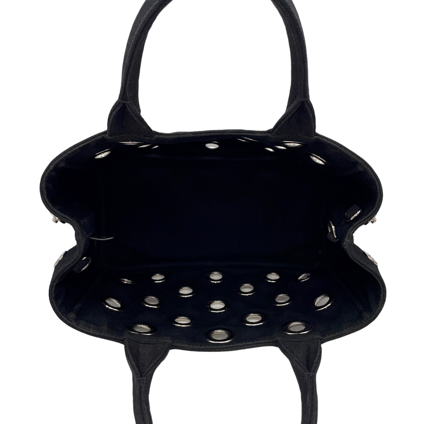 RARE☆☆☆PRADA Triangle Logo Plate Canapa Punching 2-Way Tote Bag Black &amp; Silver