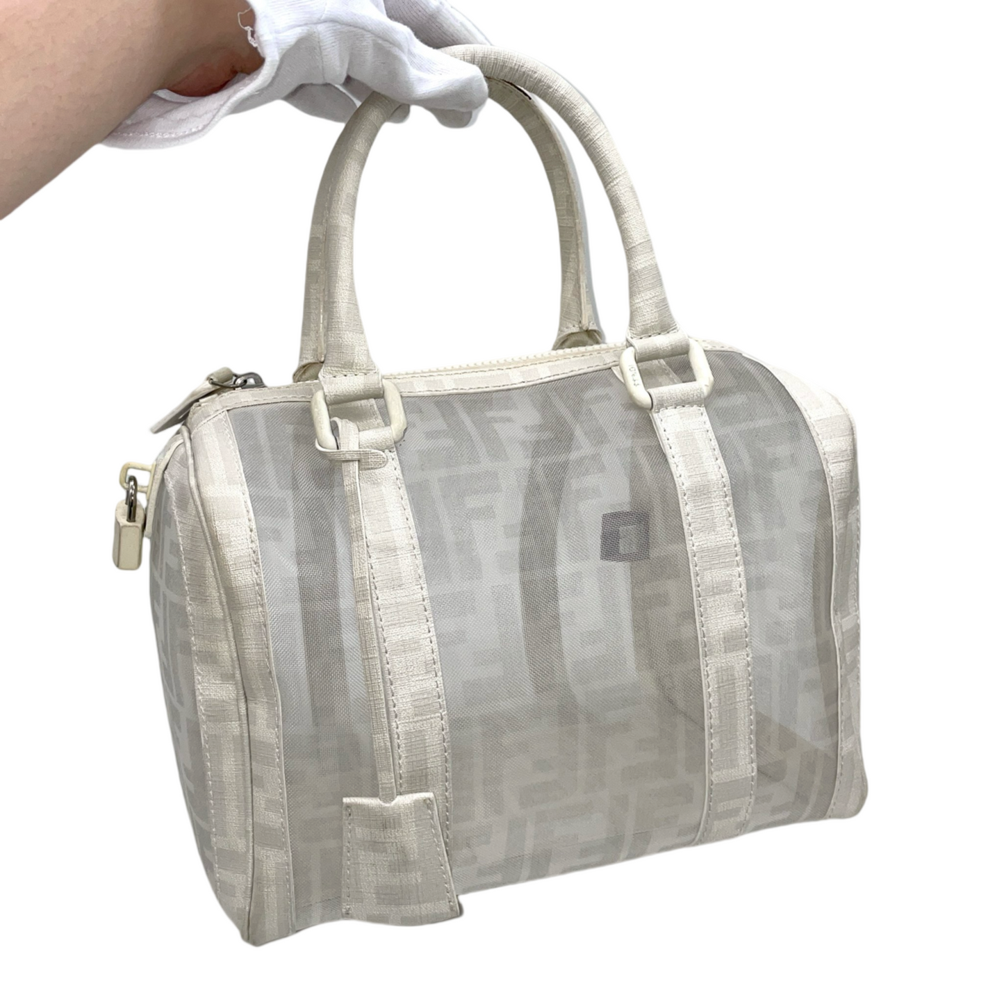 RARE☆☆☆FENDI Zucca Mesh Boston Handbag PM White