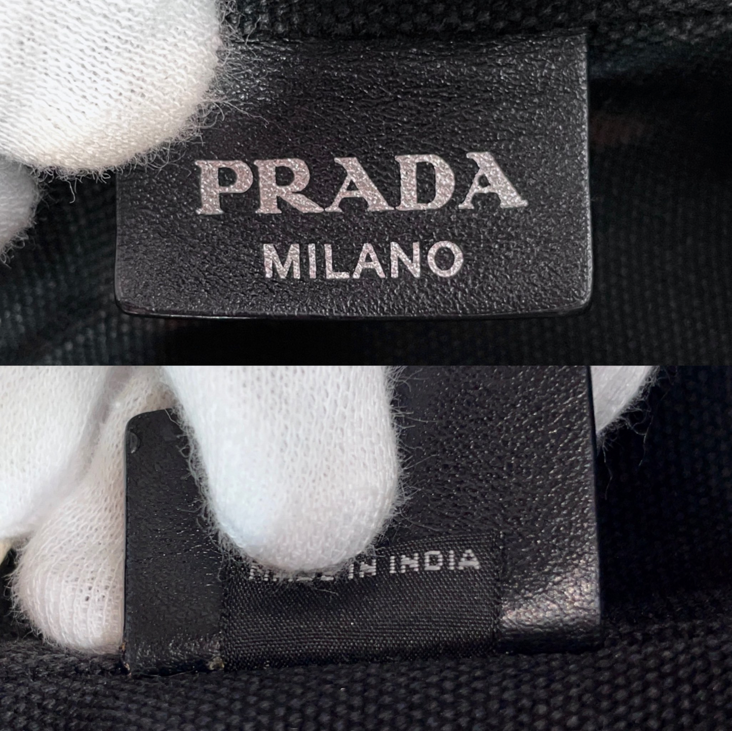 RARE☆☆☆PRADA Triangle Logo Plate Canapa Punching 2-Way Tote Bag Black &amp; Silver