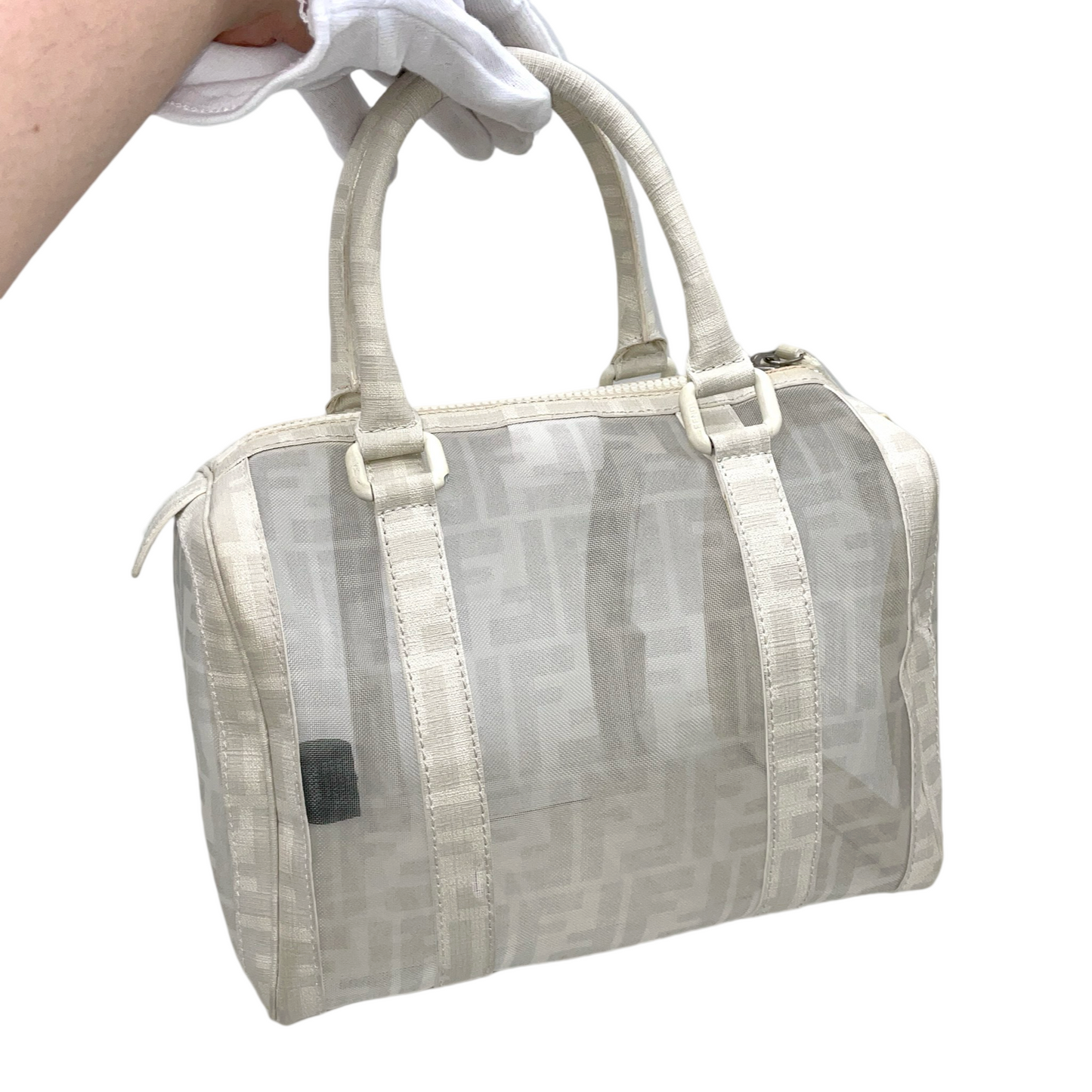 RARE☆☆☆FENDI Zucca Mesh Boston Handbag PM White