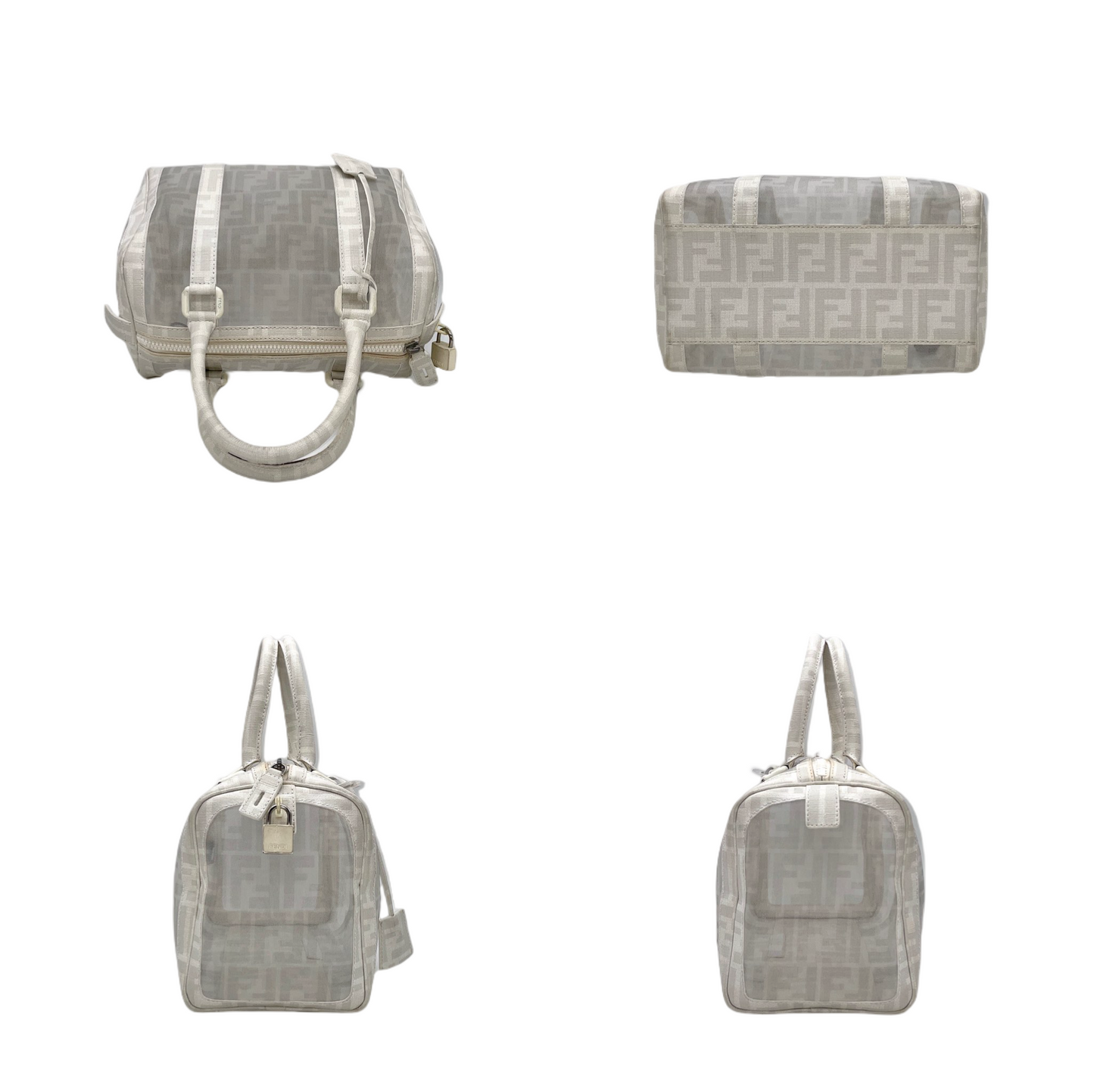 RARE☆☆☆FENDI Zucca Mesh Boston Handbag PM White