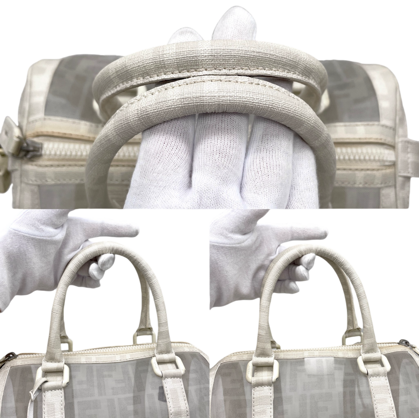 RARE☆☆☆FENDI Zucca Mesh Boston Handbag PM White