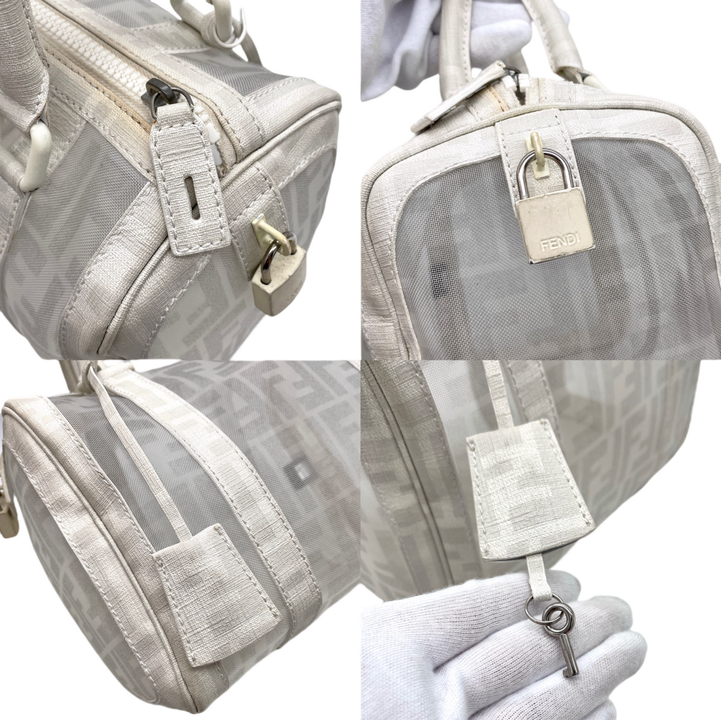 RARE☆☆☆FENDI Zucca Mesh Boston Handbag PM White