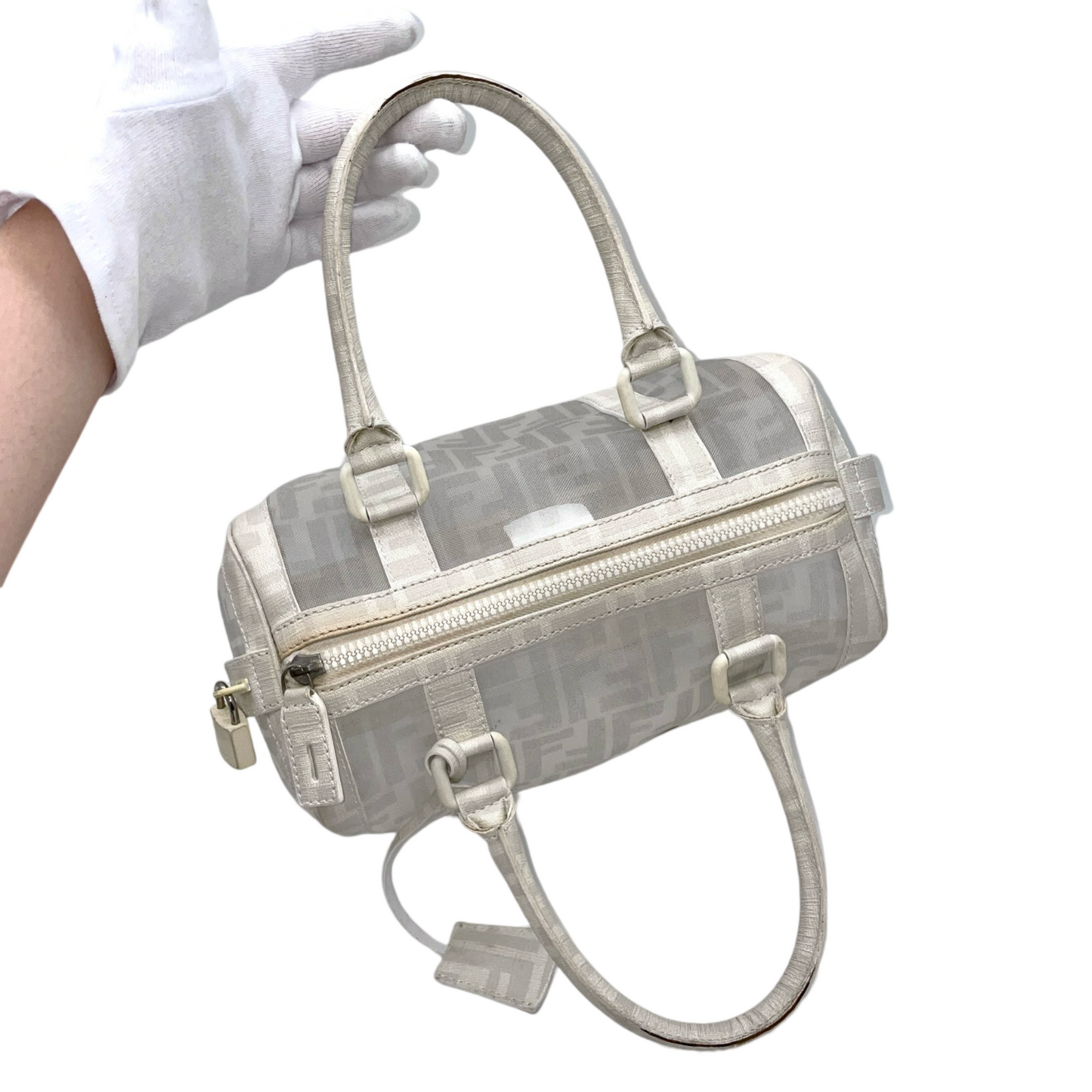 RARE☆☆☆FENDI Zucca Mesh Boston Handbag PM White