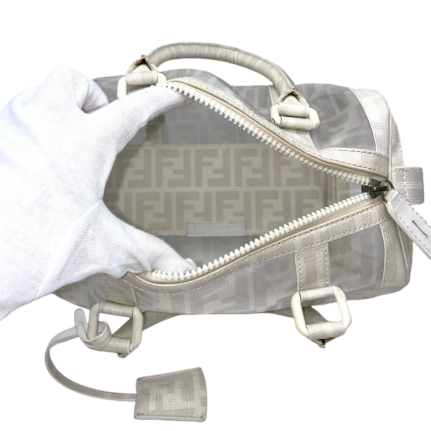 RARE☆☆☆FENDI Zucca Mesh Boston Handbag PM White