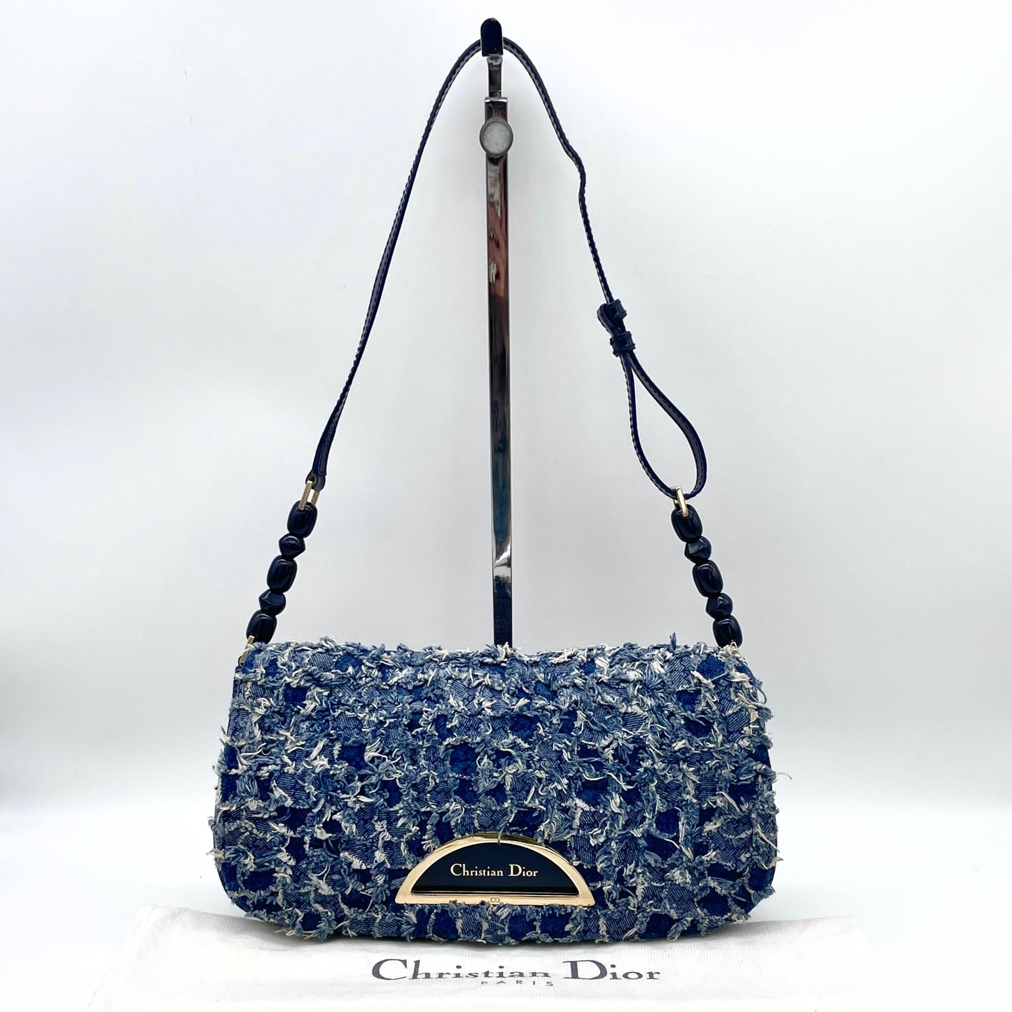 AUTH Pre-owned CHRISTIAN DIOR Maris Pearl Denim Shoulder Bag