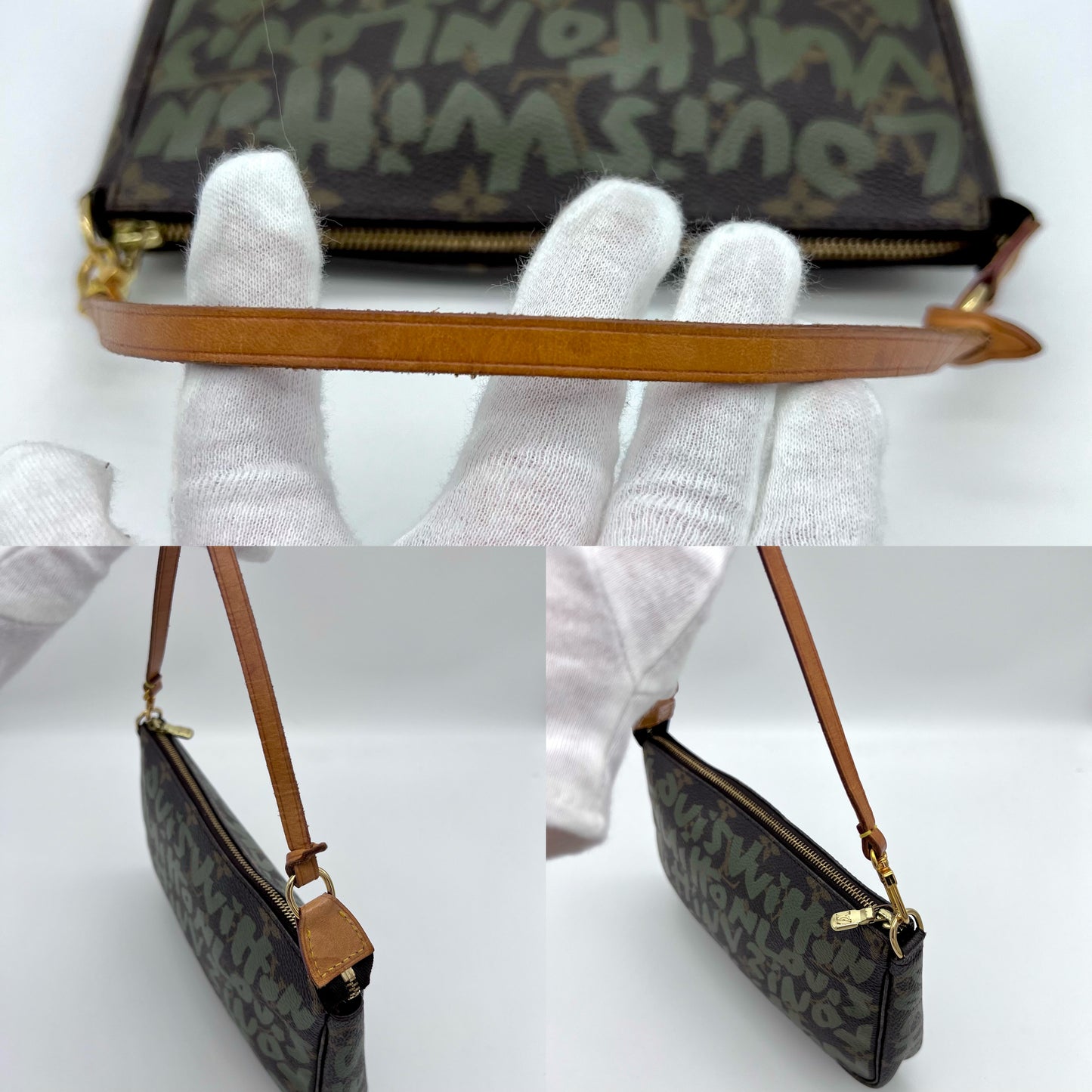 RARE ☆☆☆☆ AUTH Pre-owned LOUIS VUITTON Monogram Graffiti Pochette Accessory Khaki