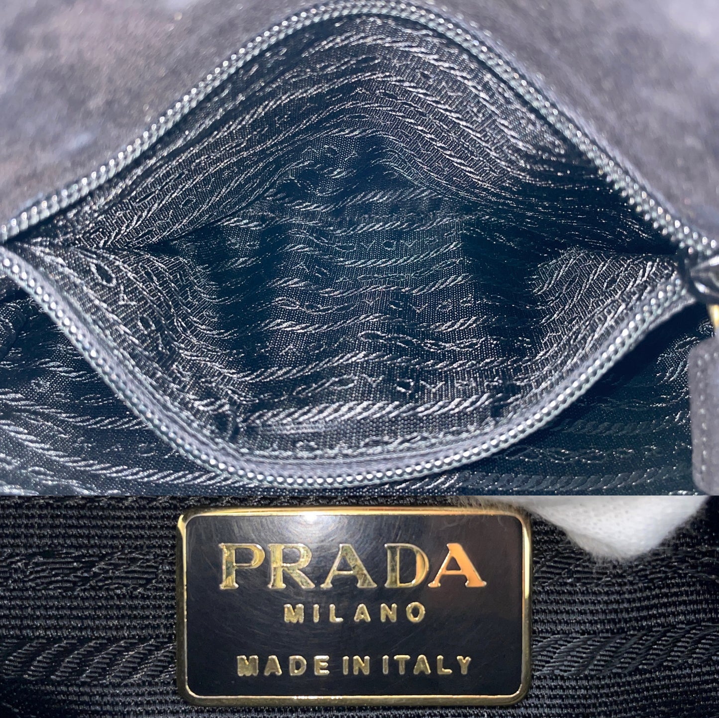 PRADA 三角标志链条单肩托特包黑色绒面革 GHW