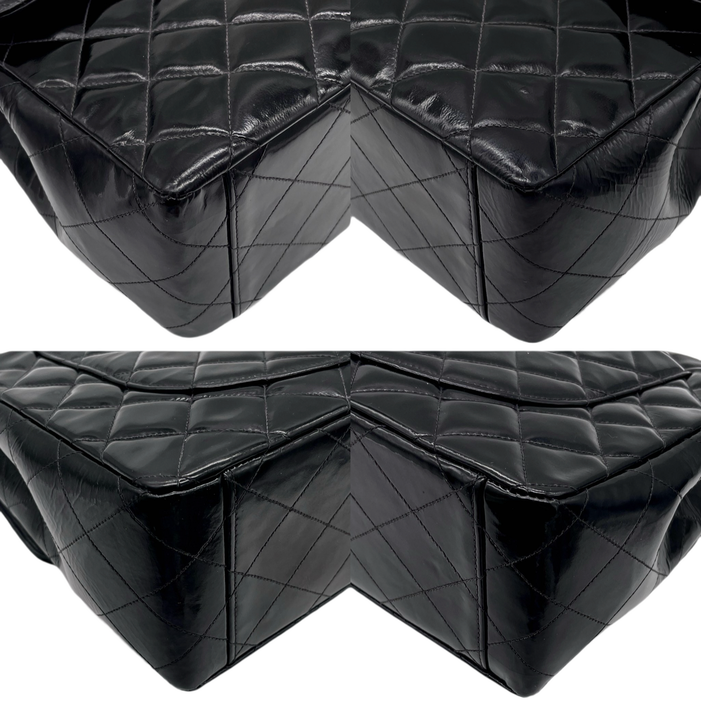 RARE☆☆☆CHANEL Enamel Matelassé Jumbo CC LOGO Double Chain Shoulder Single Flap Bag Black & Gold