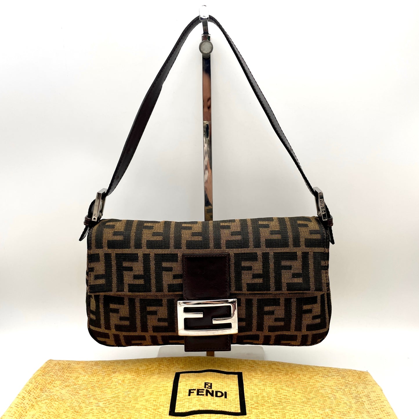 FENDI ZUCCA Mamma Bucket PM Shoulder Bag Brown SHW